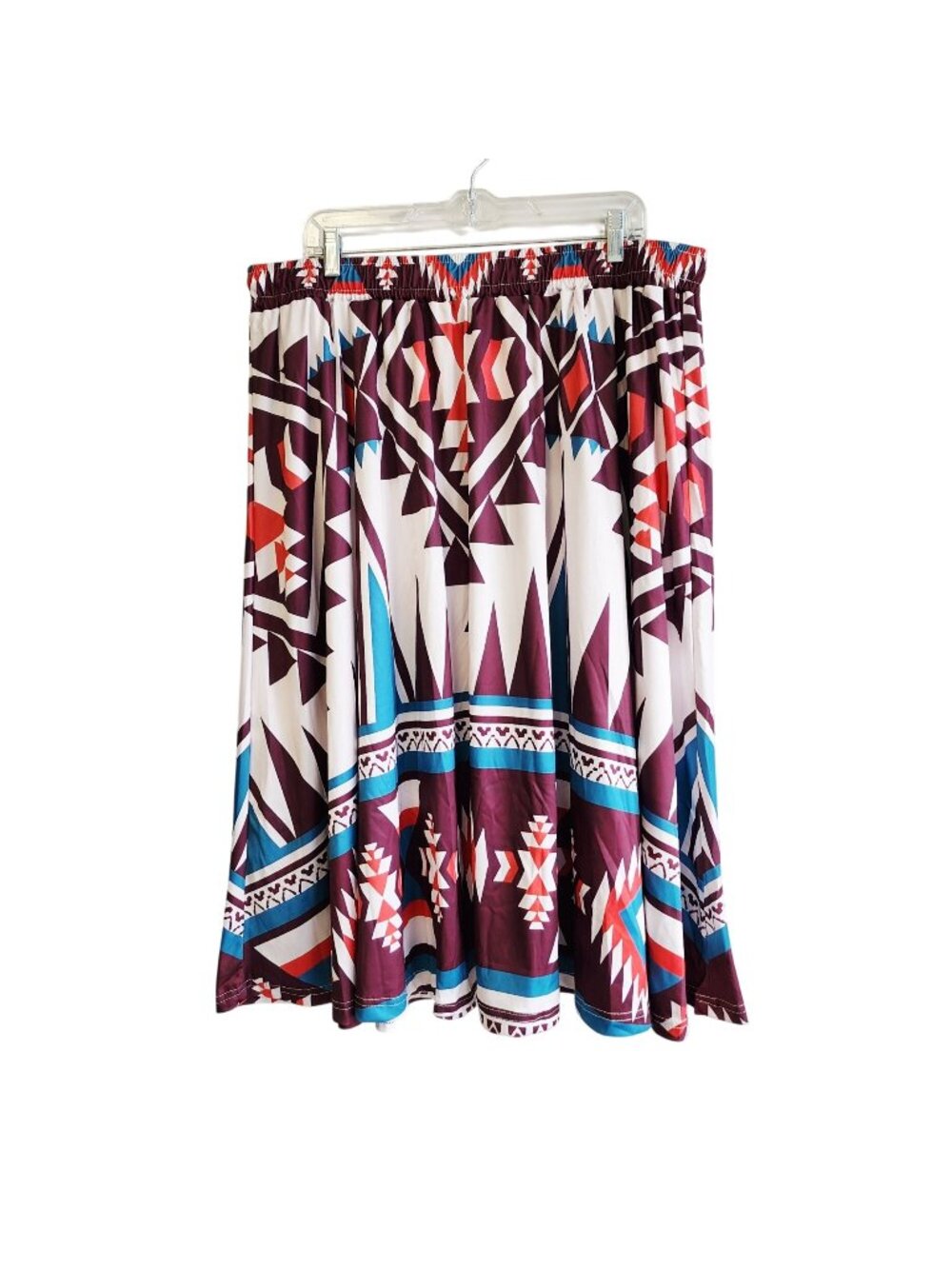 Geometric Aztec Print Womens Elastic Waist Midi Skirt 4XL Colorful Boho